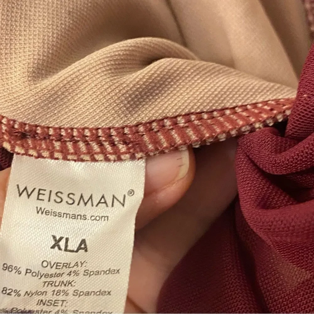 WEISSMAN Dance Costume Burgundy red jumpsuit Mesh Cropped Unitard SM11090  XLA
